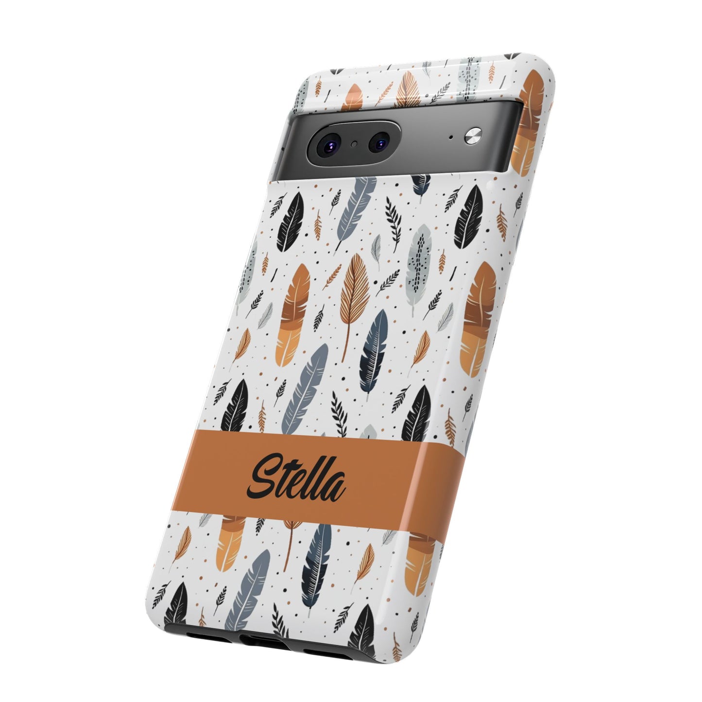 Personalized Whispering Feathers Samsung, Google Pixel and iPhone Case, Custom Name Case.