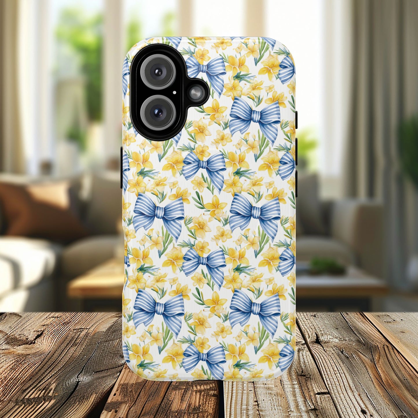 Sunshine Blue Coquette Bows Tough iPhone Magnetic Case for iPhones, Cute iPhone Cover, Spring Gift, Durable Case, Custom iPhone Protection