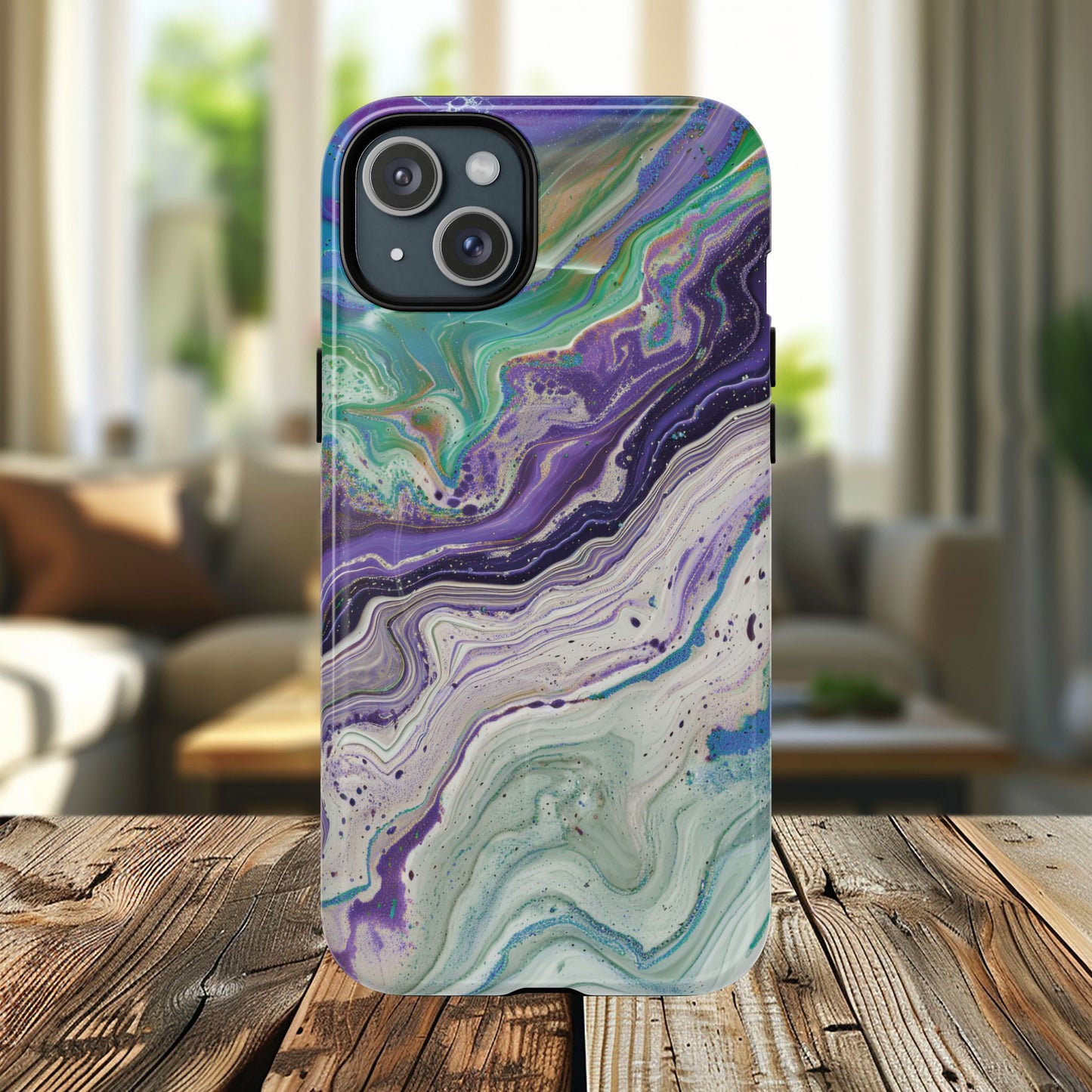 Stylish Purple Acrylic Tough Magnetic iPhone Cases, Unique Protective Cases for iPhone, Colorful Marble Design, Great Gift for iPhone Lovers
