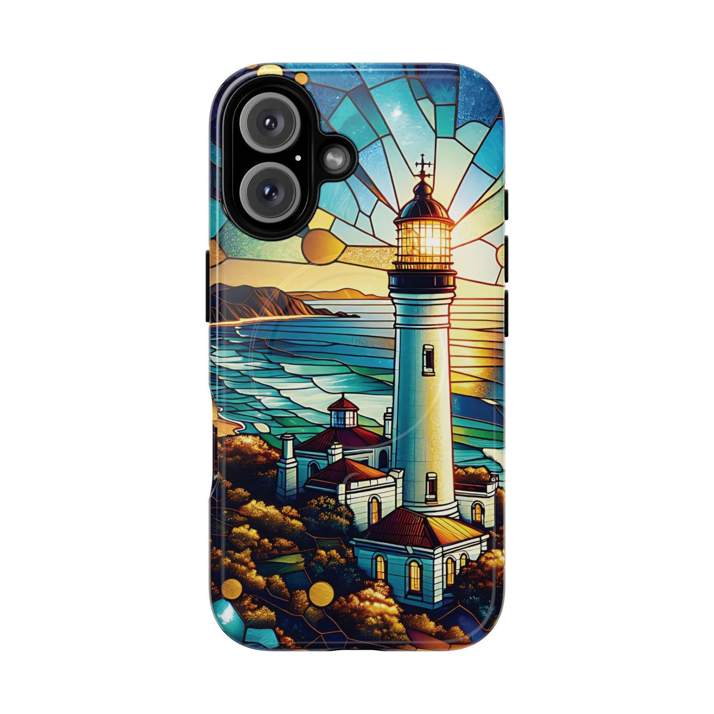 Stained Glass Lighthouse Phone Case - Tough Magnetic Cases, Unique Gifts for Nature Lovers, Beach Vibes, Travel Accessories, Coastal Decor