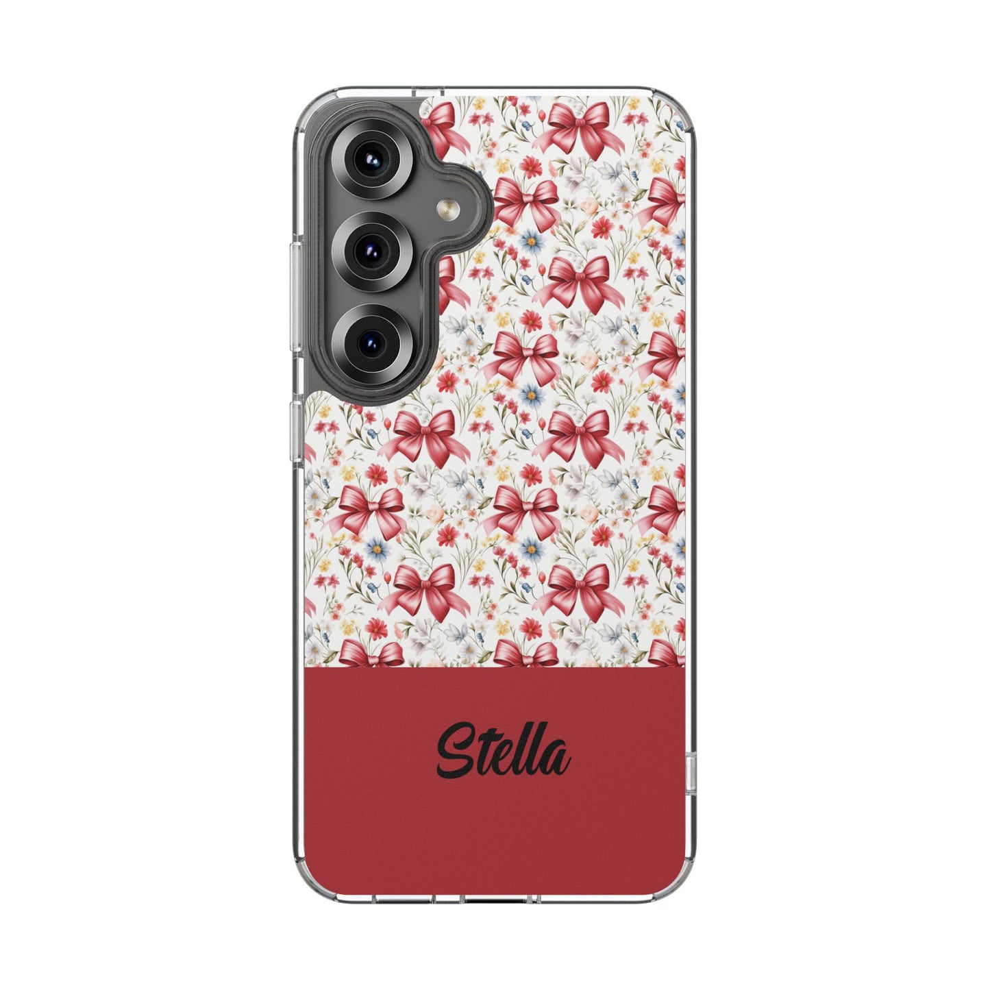 Personalized Rosette Coquette Floral Bow Clear iPhone, Samsung Cases — Custom Name Phone Cover