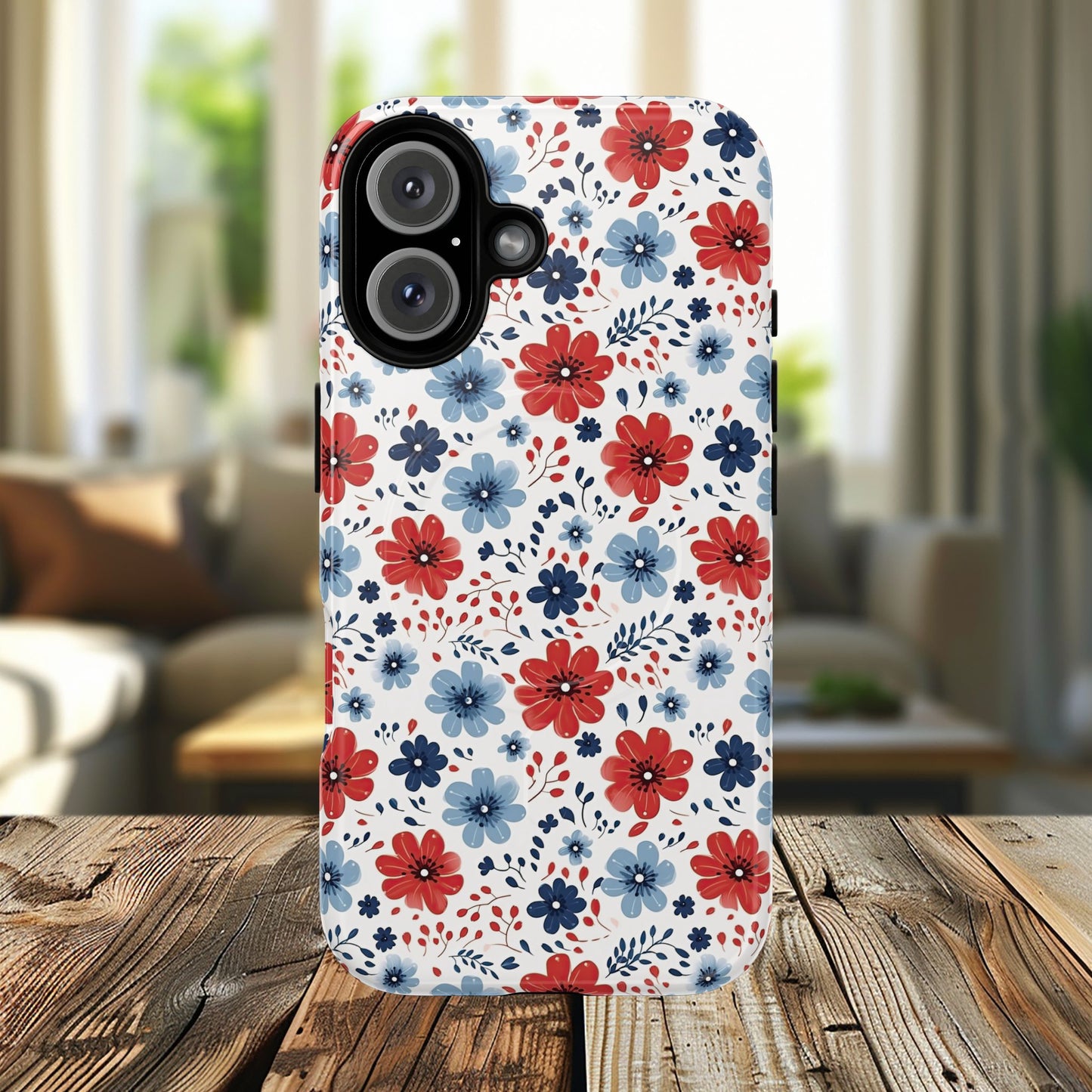 Patriotic Floral Dreams Tough Magnetic iPhone Cases, Durable, Stylish, Gift for Her, Protective Phone Cover, Spring Floral Design