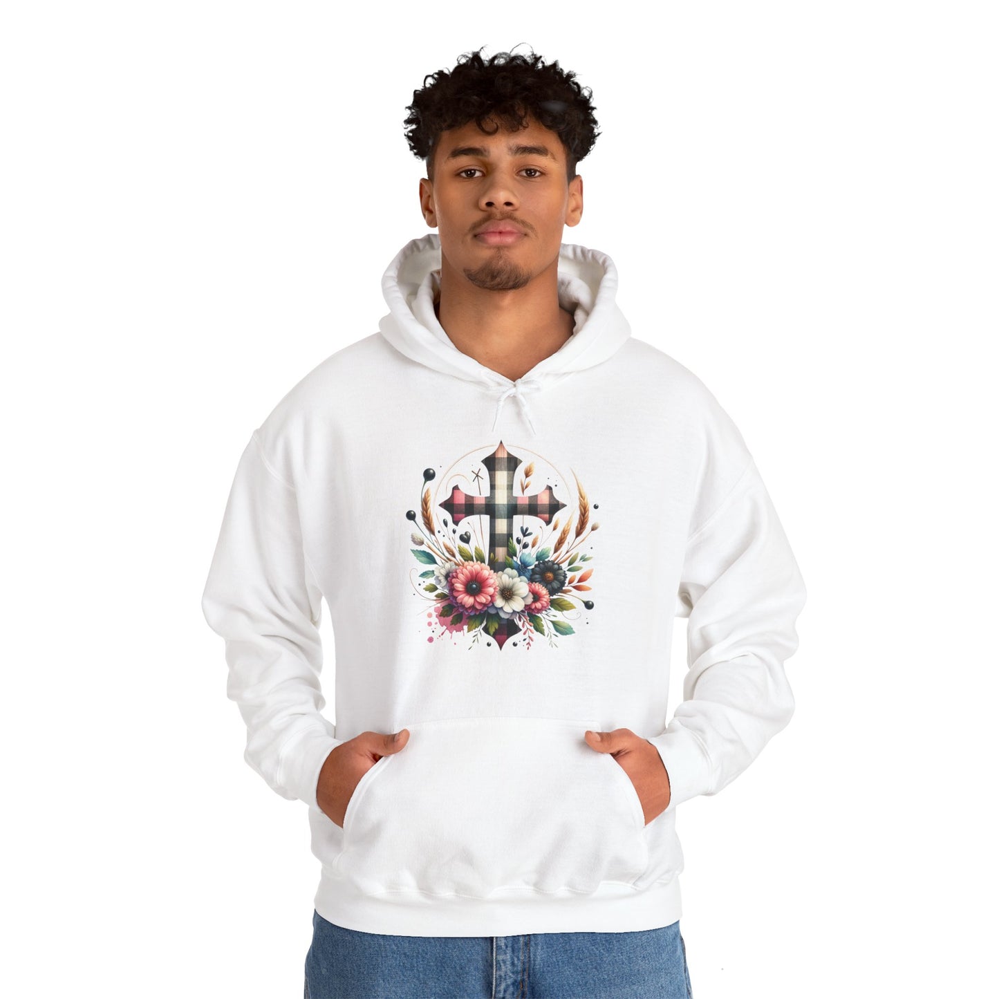 Faith and Floral Cross Unisex Gildan Hoodie Sweatshirt