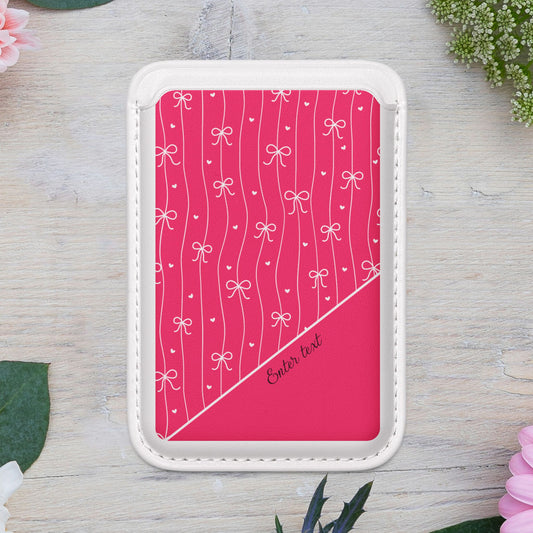 Personalized Pink Bow Coquette MagSafe Vegan Wallet — Card Holder.