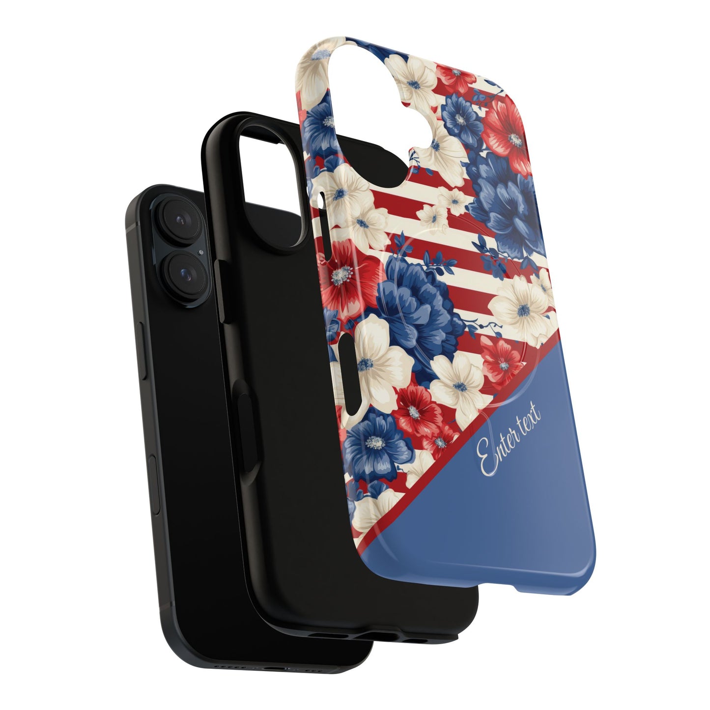 Personalized Stars, Stripes & Petals Tough Magnetic MagSafe Case, Patriotic Cover, Floral Design, Durable Protection, Gift for Her, Summer Vibes