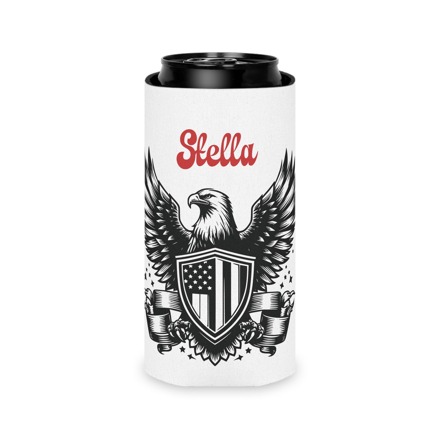 Personalized Patriotic Eagle with Shield Design Can Cooler — (Custom Name)