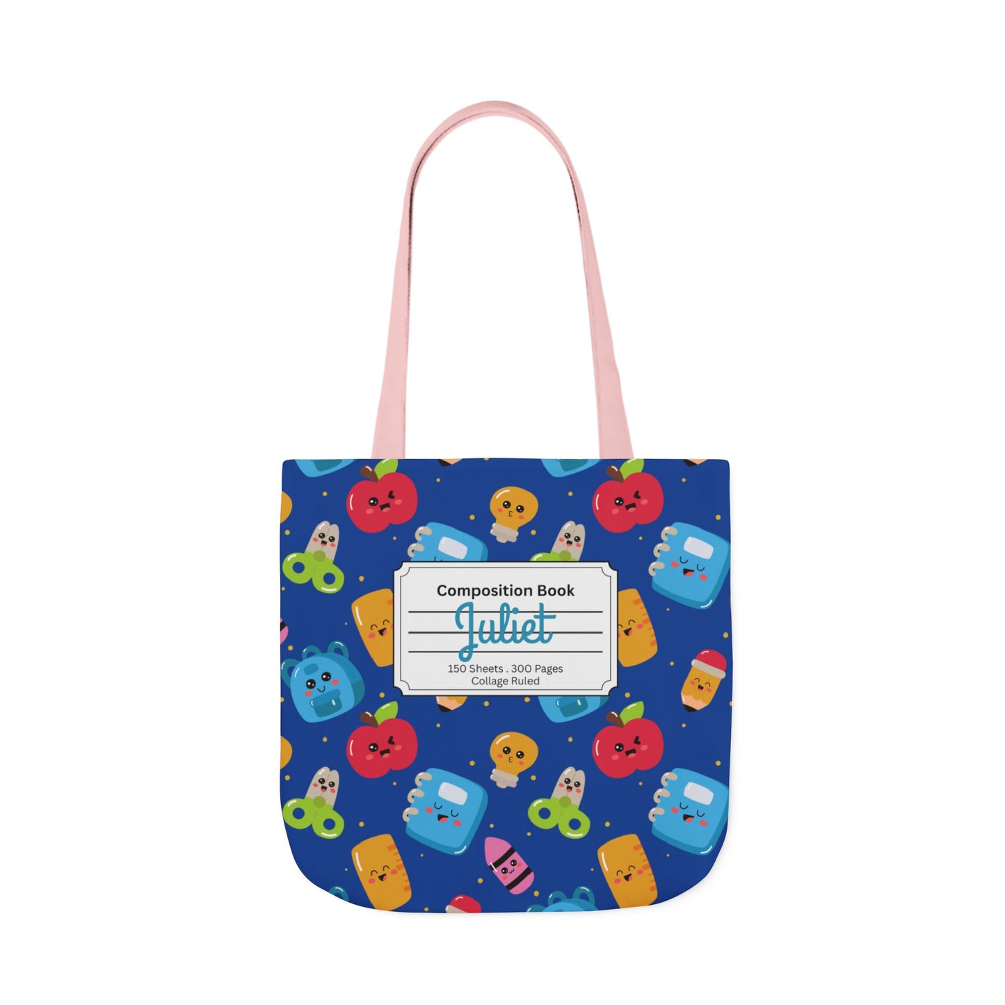 Personalized Blue Kawaii Composition Book Inspired Canvas Tote Bag with Colorful Straps, Cute School Bag, Eco-Friendly Tote, Back to School Shopping Bag, Teacher Gift Idea