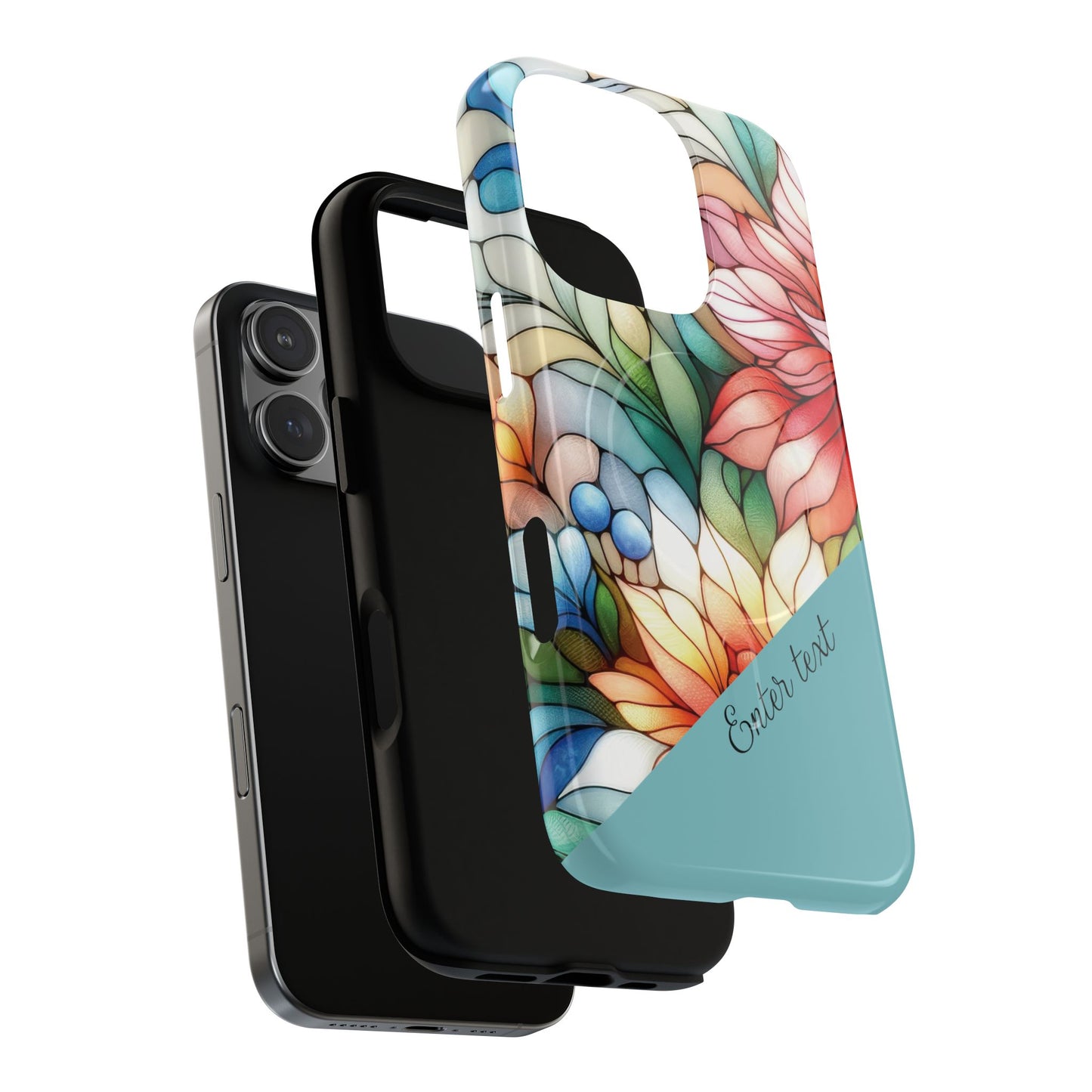 Personalized Radiant Gardenlight Stained Glass Tough MagSafe Magnetic Case, Vibrant Flower Cover, Durable Protective Case, Unique Gift for Her, Spring Elegance, iPhone® 13, 14, 15, 16, 17, Pro, Pro Max, Plus Cases.