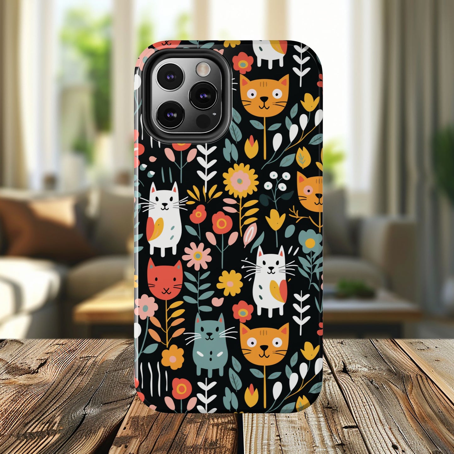 Whimsical Feline Garden iPhone and Samsung Tough Phone Cases,
