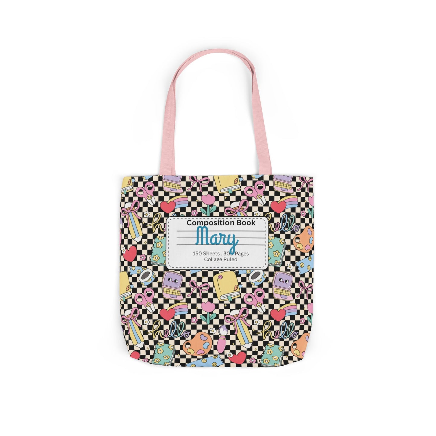 Personalized Black Doodle Daydream Composition Book Inspired Canvas Tote Bag with Colorful Straps, Cute School Bag, Eco-Friendly Tote, Back to School Shopping Bag, Teacher Gift Idea