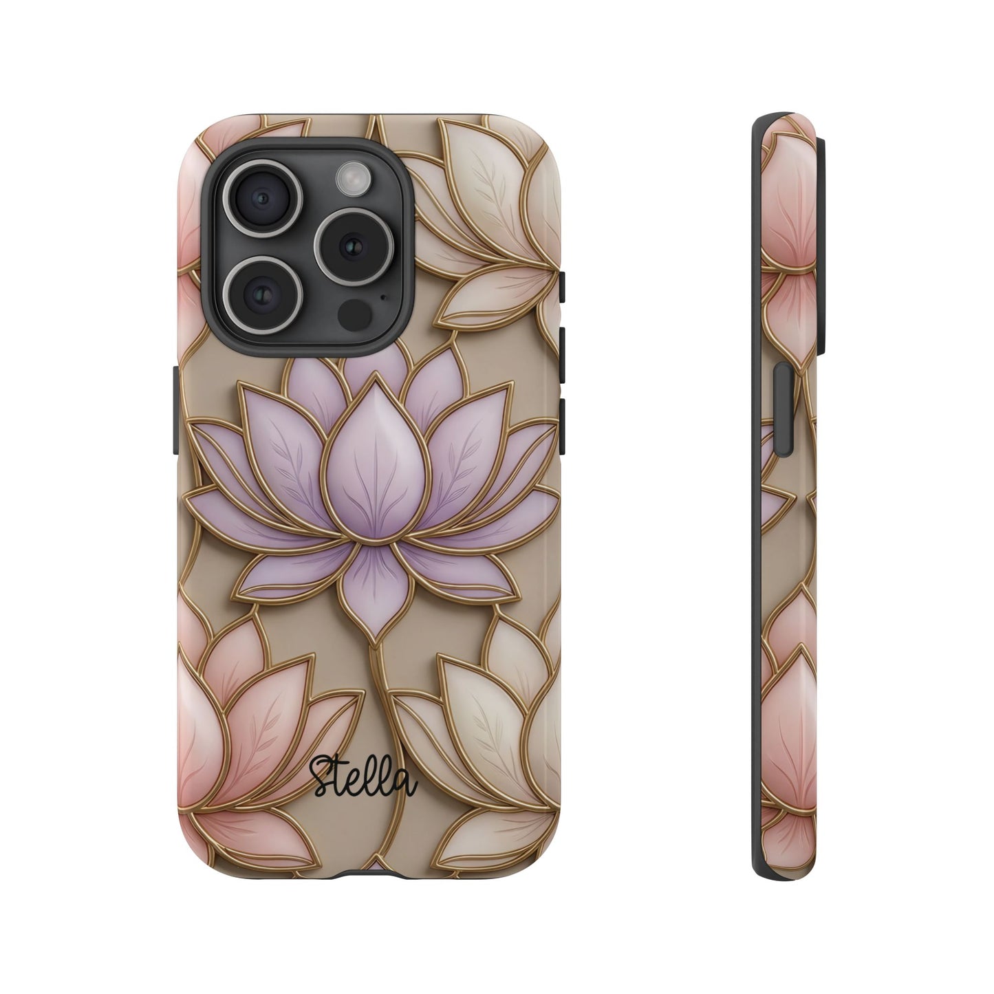 Personalized Lotus Floral Stained Glass Effect Tough Phone Case