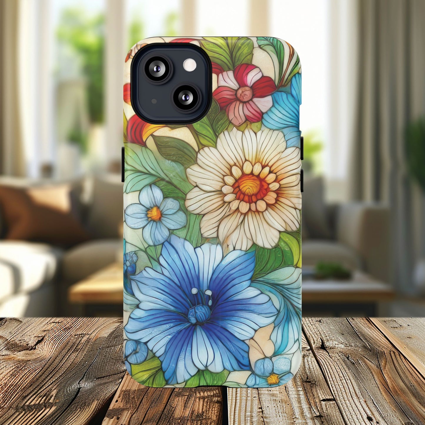Botanical Radiance Tough iPhone Magnetic Case, Customizable Durable iPhone Cover | Ideal Gift for Nature Lovers, Floral Stained Glass Gift