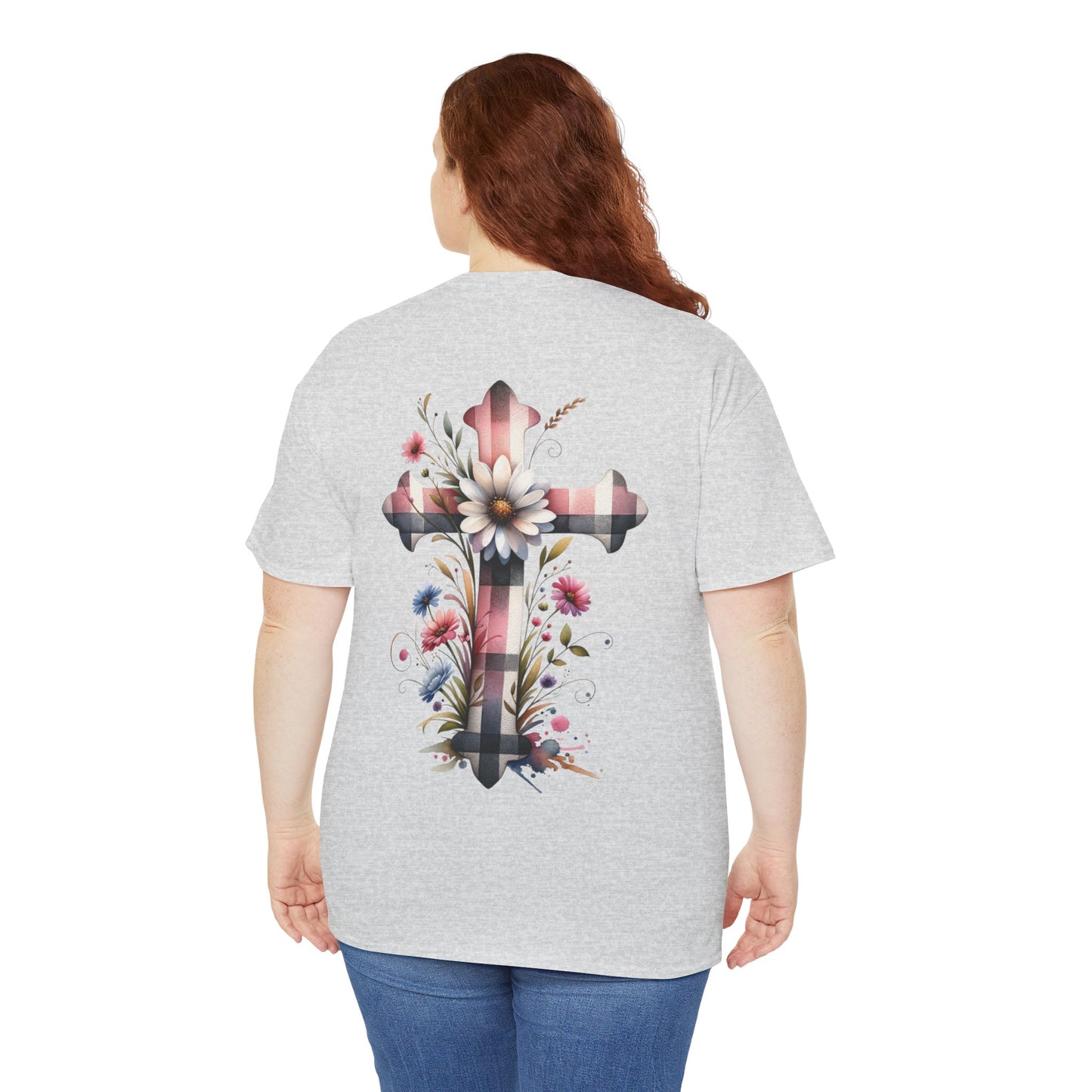 Faith and Floral Cross Unisex Heavy Cotton Tee