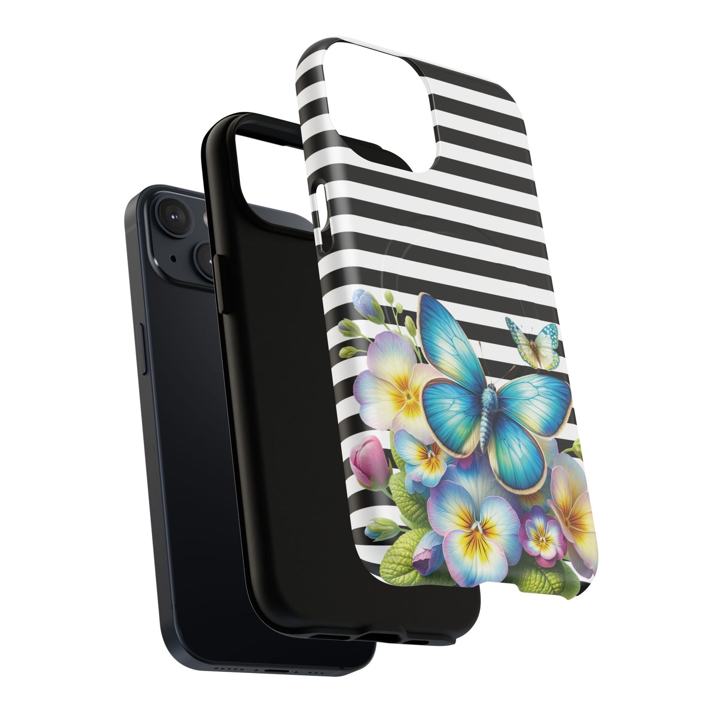 Pansy Parade Tough iPhone Magnetic Cases, Floral Tough Case, Striped iPhone Magnetic Cover, Phone Accessory, Gift for Nature Lovers