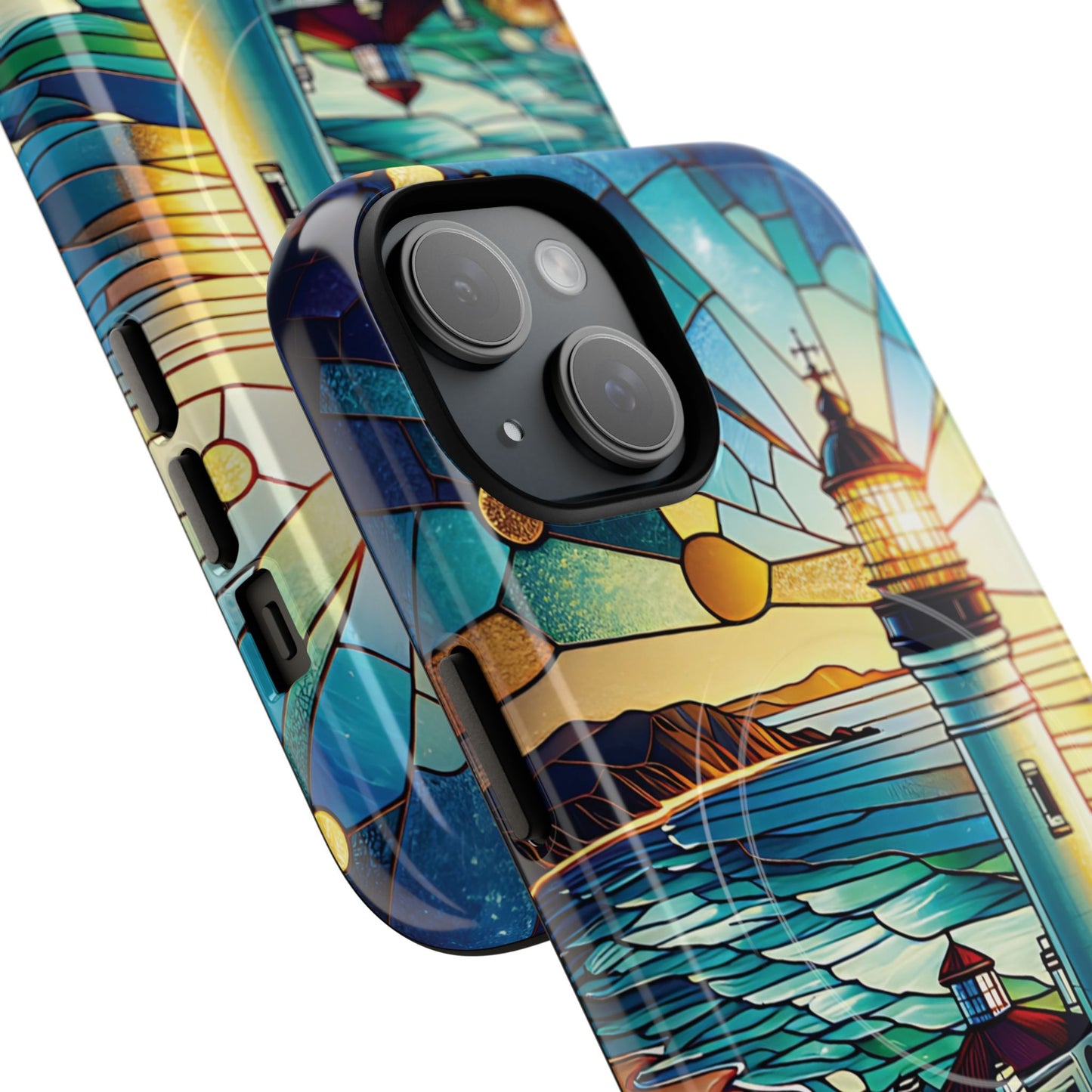 Stained Glass Lighthouse Phone Case - Tough Magnetic Cases, Unique Gifts for Nature Lovers, Beach Vibes, Travel Accessories, Coastal Decor