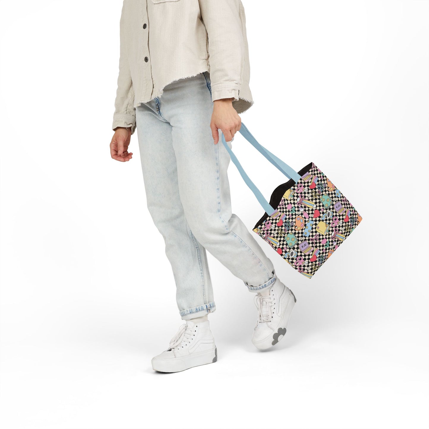Personalized Black Doodle Daydream Composition Book Inspired Canvas Tote Bag with Colorful Straps, Cute School Bag, Eco-Friendly Tote, Back to School Shopping Bag, Teacher Gift Idea