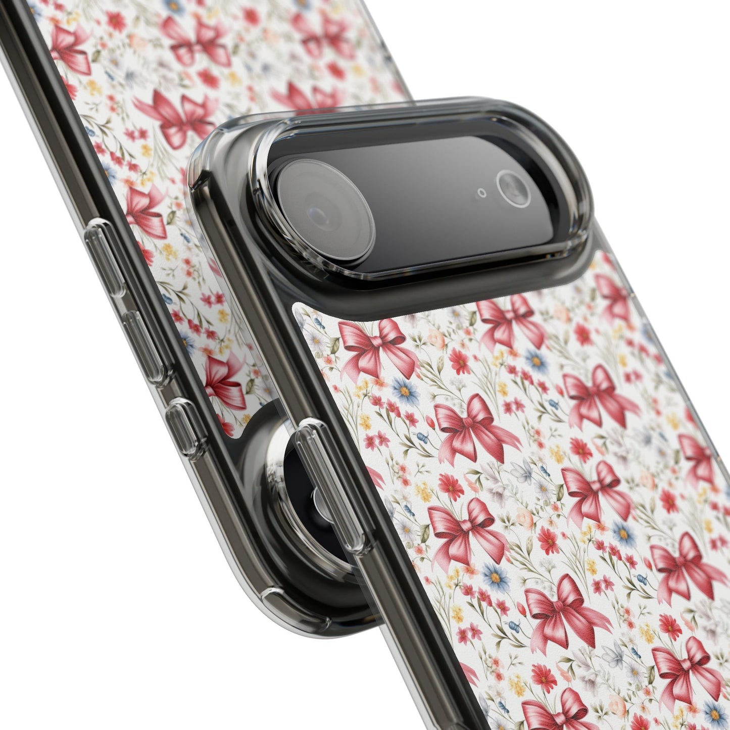 Personalized Rosette Coquette Floral Bow Clear iPhone, Samsung Cases — Custom Name Phone Cover