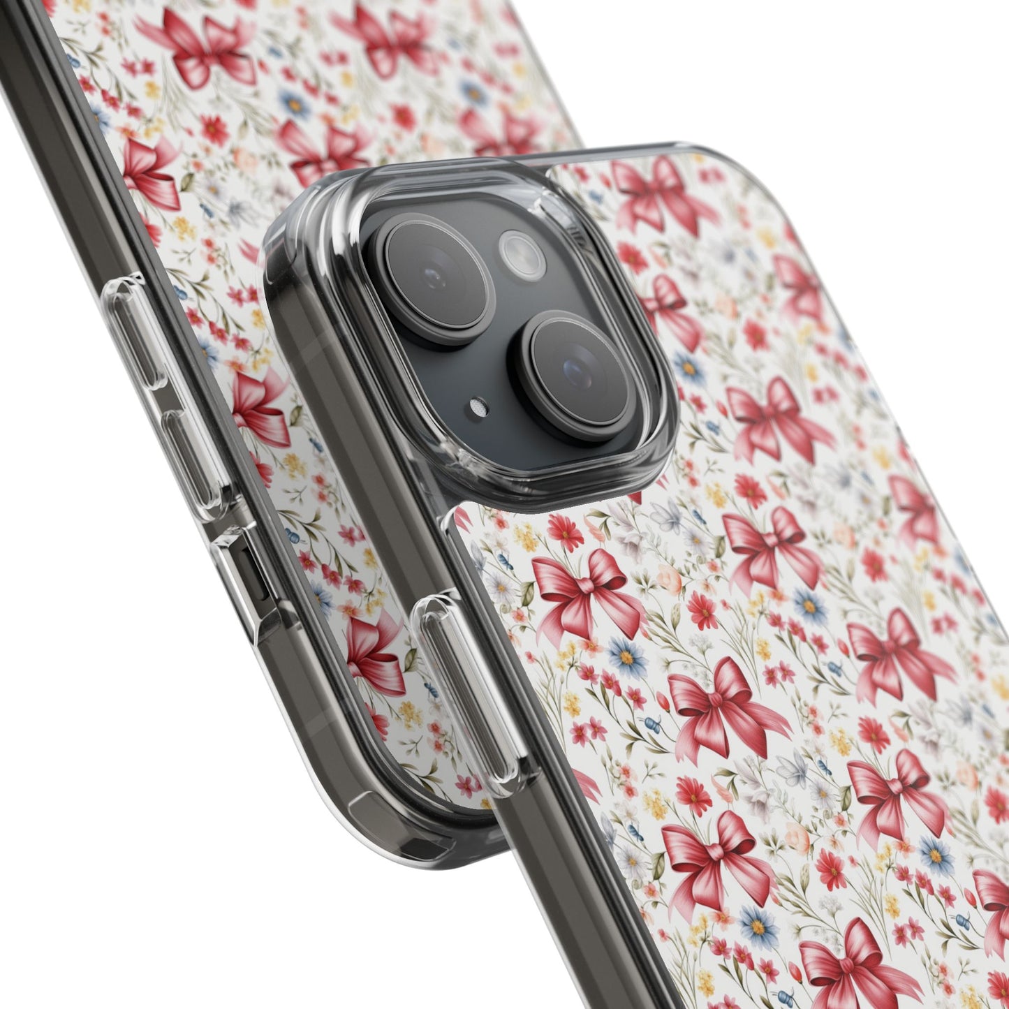 Personalized Rosette Coquette Floral Bow Clear iPhone, Samsung Cases — Custom Name Phone Cover