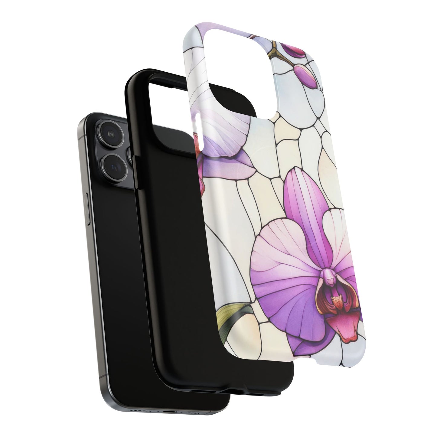 Orchid Grace Tough iPhone Magnetic Case, Protective iPhone Cover, Trendy Stained Glass Design, Floral Gift, Unique iPhone Accessory, Durable iPhone Case