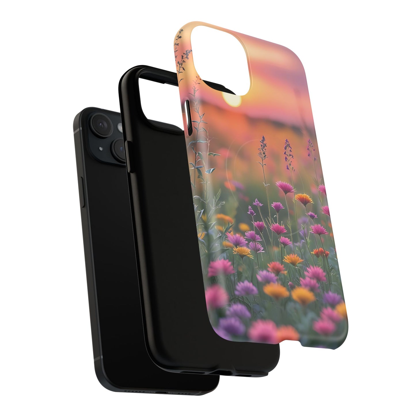 Floral Sunset Phone Case, Tough Magnetic Cases for iPhone, Nature Lover Gift, Durable Protection, Eco-Friendly Phone Accessory