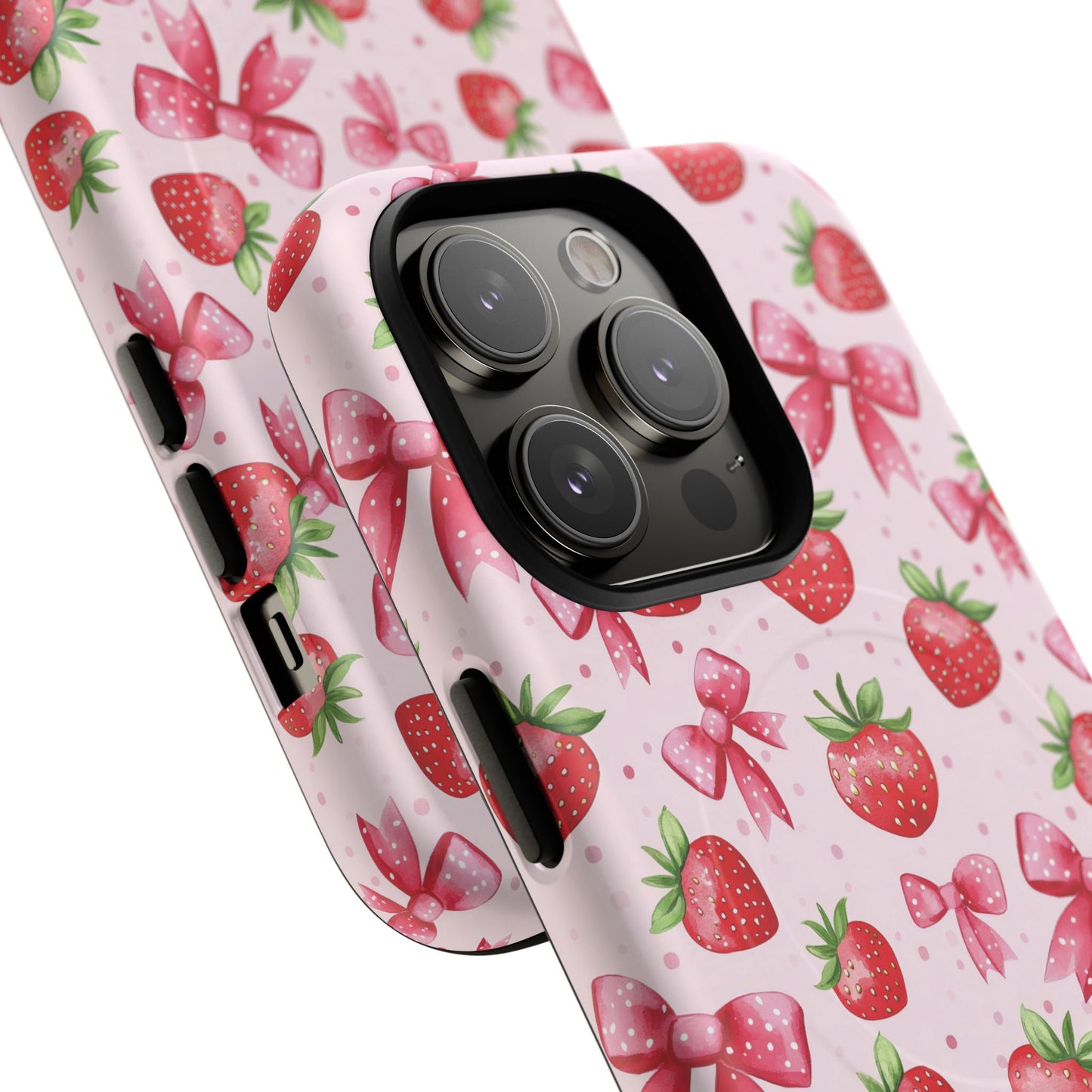 Strawberry Blush Coquette Magnetic Tough iPhone Cases - Funky Fruit Cases, Floral iPhone Cover, Trendy Gifts, iPhone Accessories, Strawberry Lover
