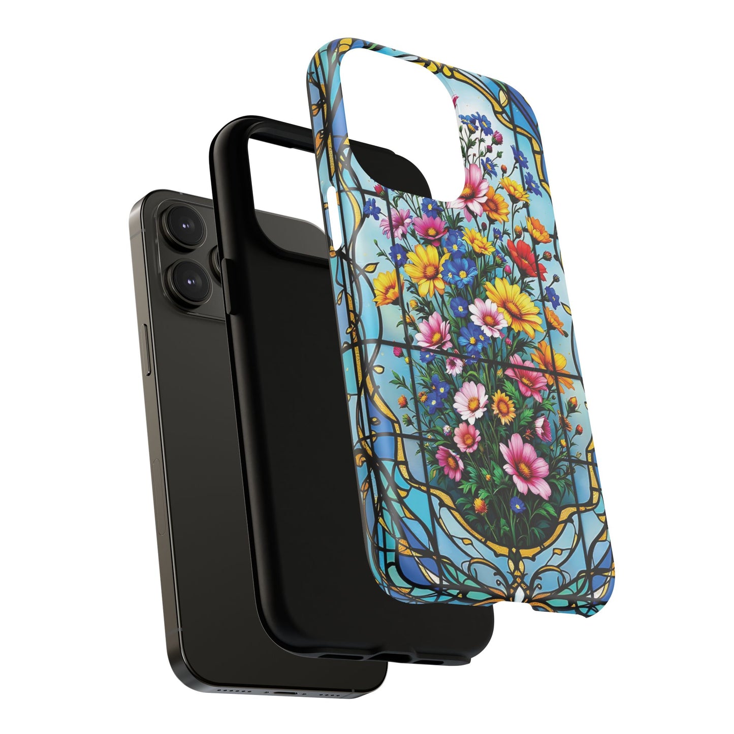 Floral Stained Glass Tough Magnetic Case, Durable Phone Cover, Gift for Nature Lovers, Unique Floral Design, Phone Accessories for All Occasions.
