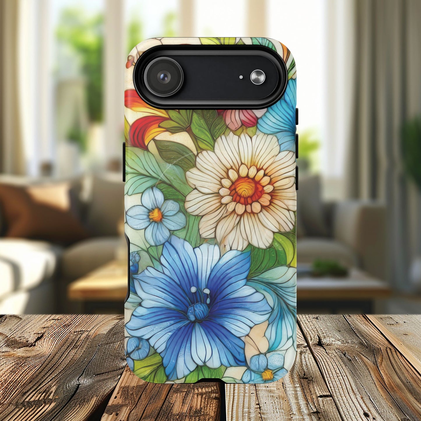 Botanical Radiance Tough iPhone Magnetic Case, Customizable Durable iPhone Cover | Ideal Gift for Nature Lovers, Floral Stained Glass Gift