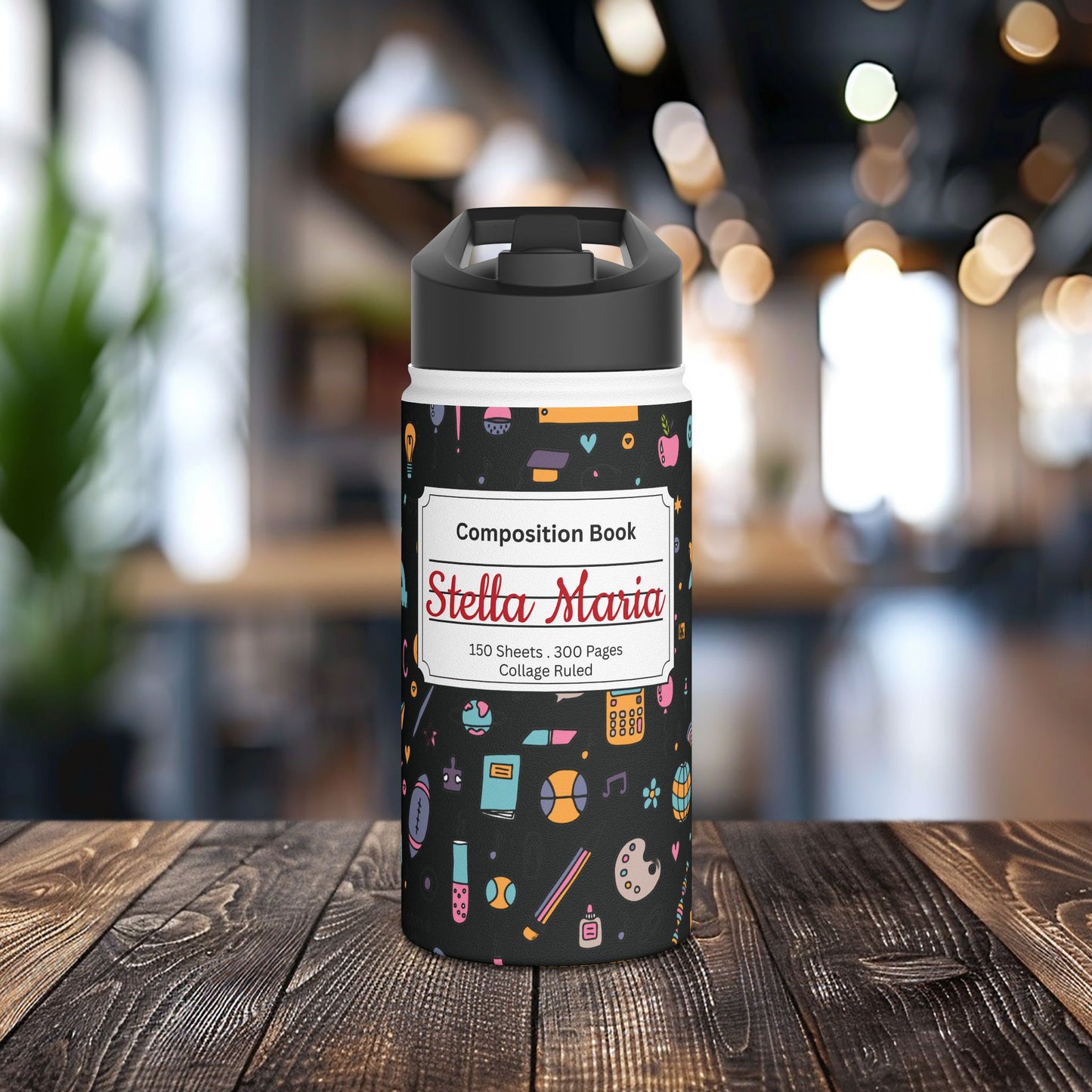 Personalized Chalkboard Chic Inspired Stainless Steel Water Bottle for Kids, School Supplies, Eco-Friendly Drinkware, Back to School, Teacher Gifts