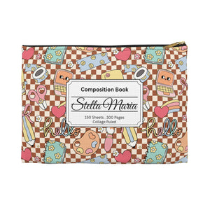 Personalized Brown Doodle Daydream Composition Book Inspired Accessory Pouch, Kids School Supplies, Classroom Organizer, Teacher Gift, Fun Stationery Case, Back to School