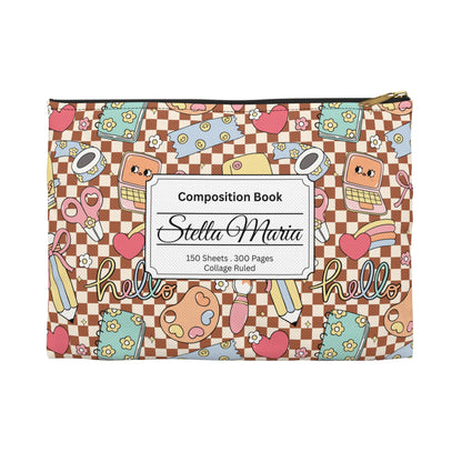 Personalized Brown Doodle Daydream Composition Book Inspired Accessory Pouch, Kids School Supplies, Classroom Organizer, Teacher Gift, Fun Stationery Case, Back to School
