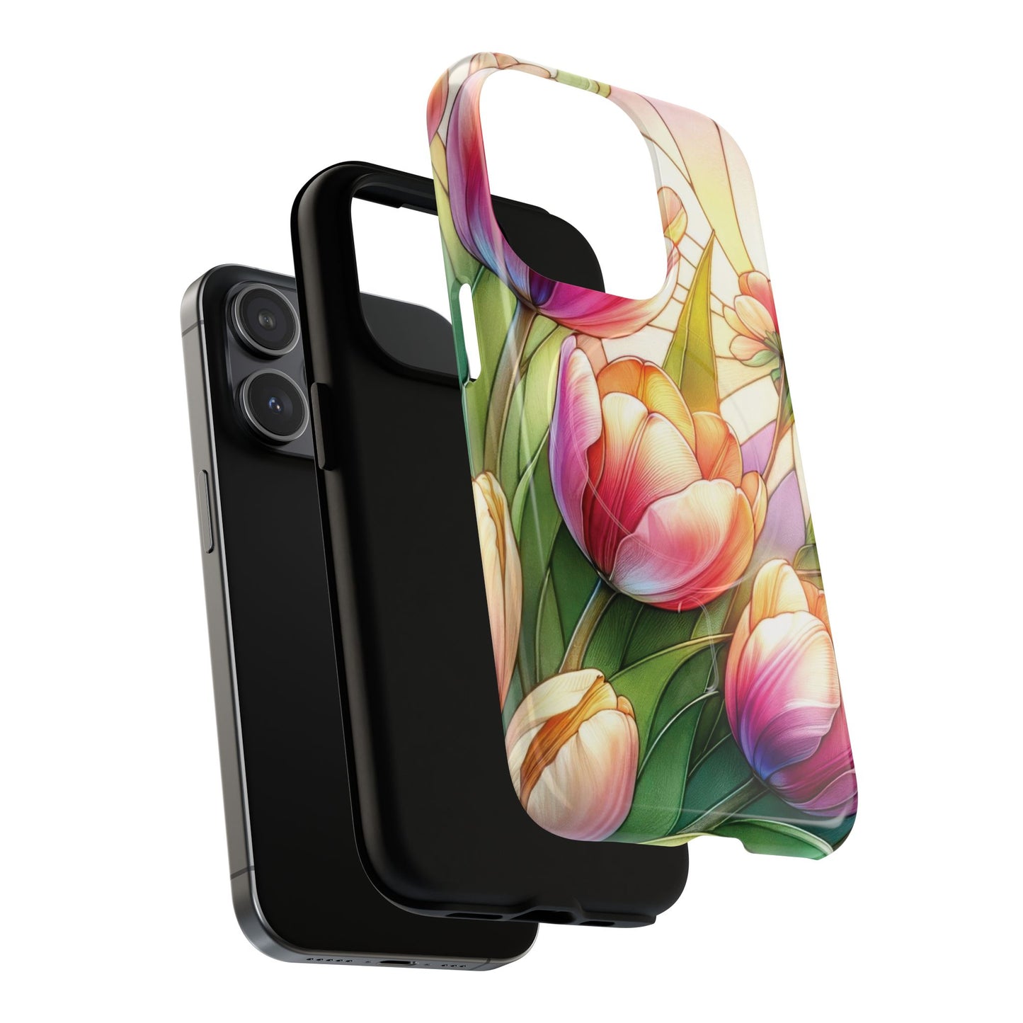 Tulip Glow Tough iPhone Magnetic Case, Floral Design, Spring Gift, Durable Protection, Smartphone Accessories, MagSafe Accessories, Stained Glass Tulip Gift