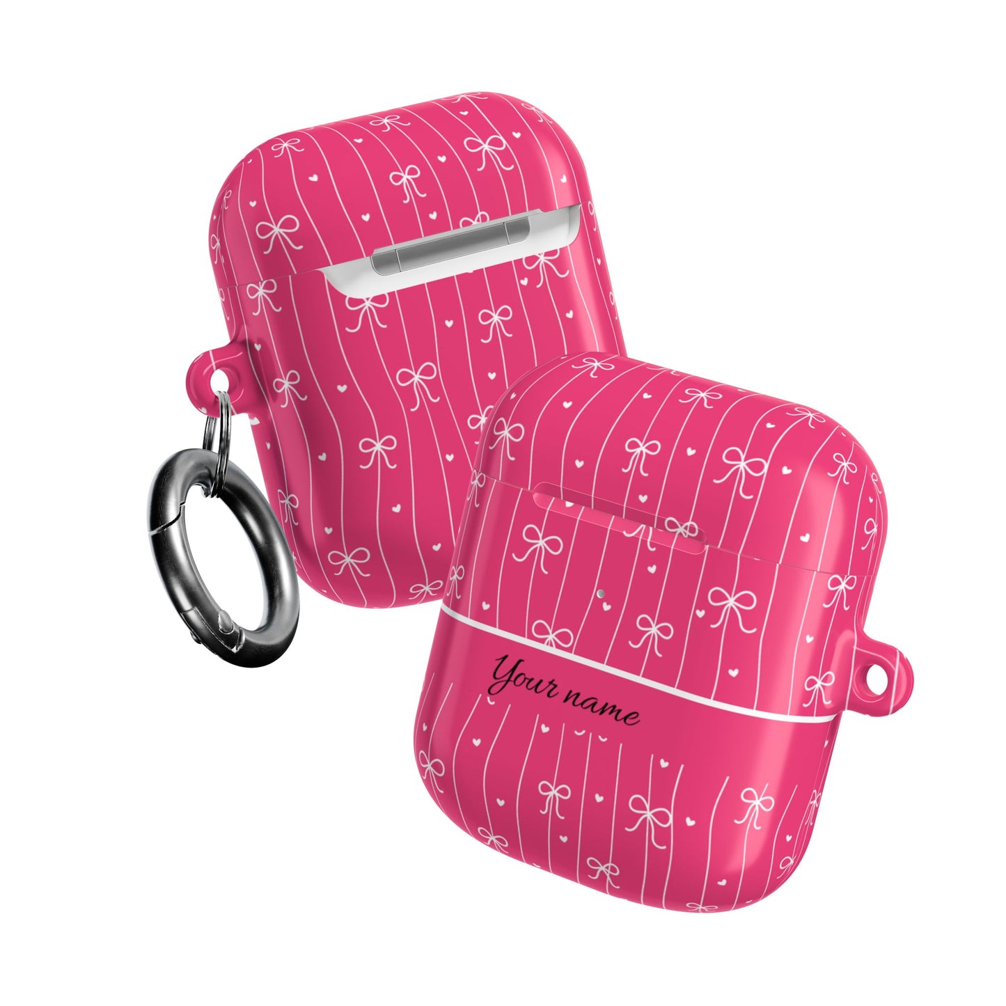 Personalized Pink Bow Coquette AirPod Cases — Custom Name Protective Cover