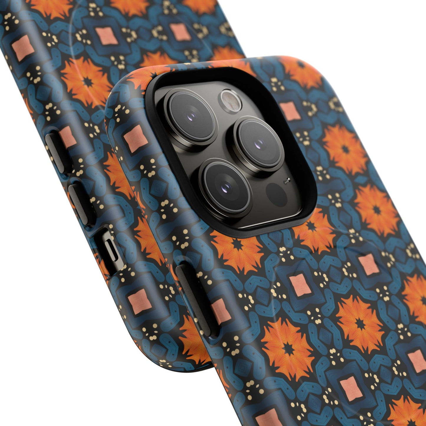Saffron Tile Bloom Vibrant Floral Tough Magnetic iPhone Case, Durable iPhone Cover, Gift for Her, Floral Design, Unique iPhone Protection.