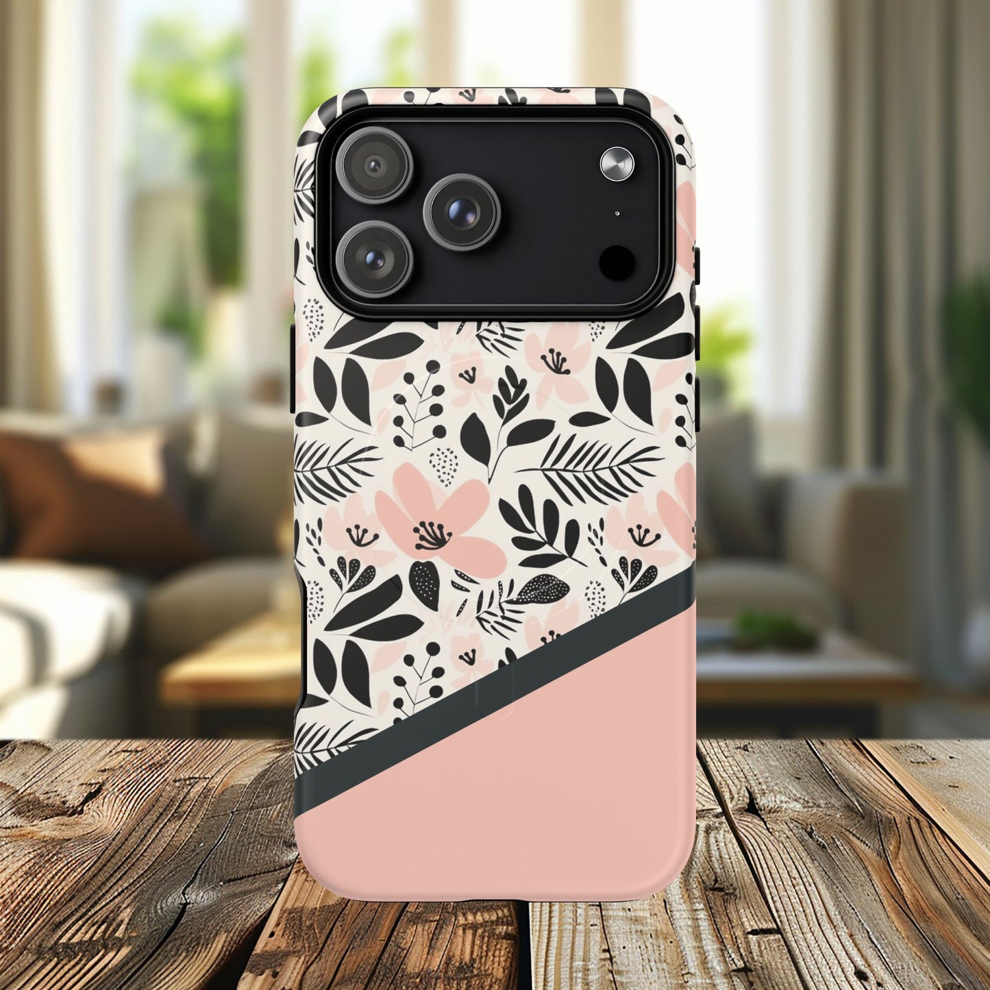 Personalized Floral Blush Garden Whisper Tough Magnetic MagSafe® iPhone® 13, 14, 15, 16, 17, Pro, Pro Max, Plus Cases (Custom Name).