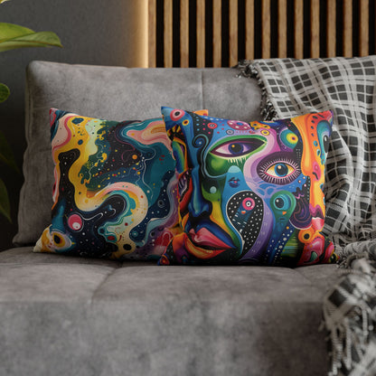 Psychedelic Visions Vibrant Abstract Art Pillowcase - Colorful Decorative Faux Suede Cushion Cover