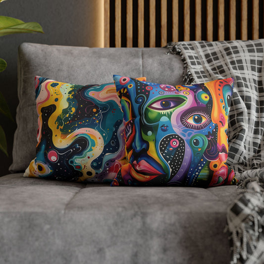 Psychedelic Visions Vibrant Abstract Art Pillowcase - Colorful Decorative Faux Suede Cushion Cover