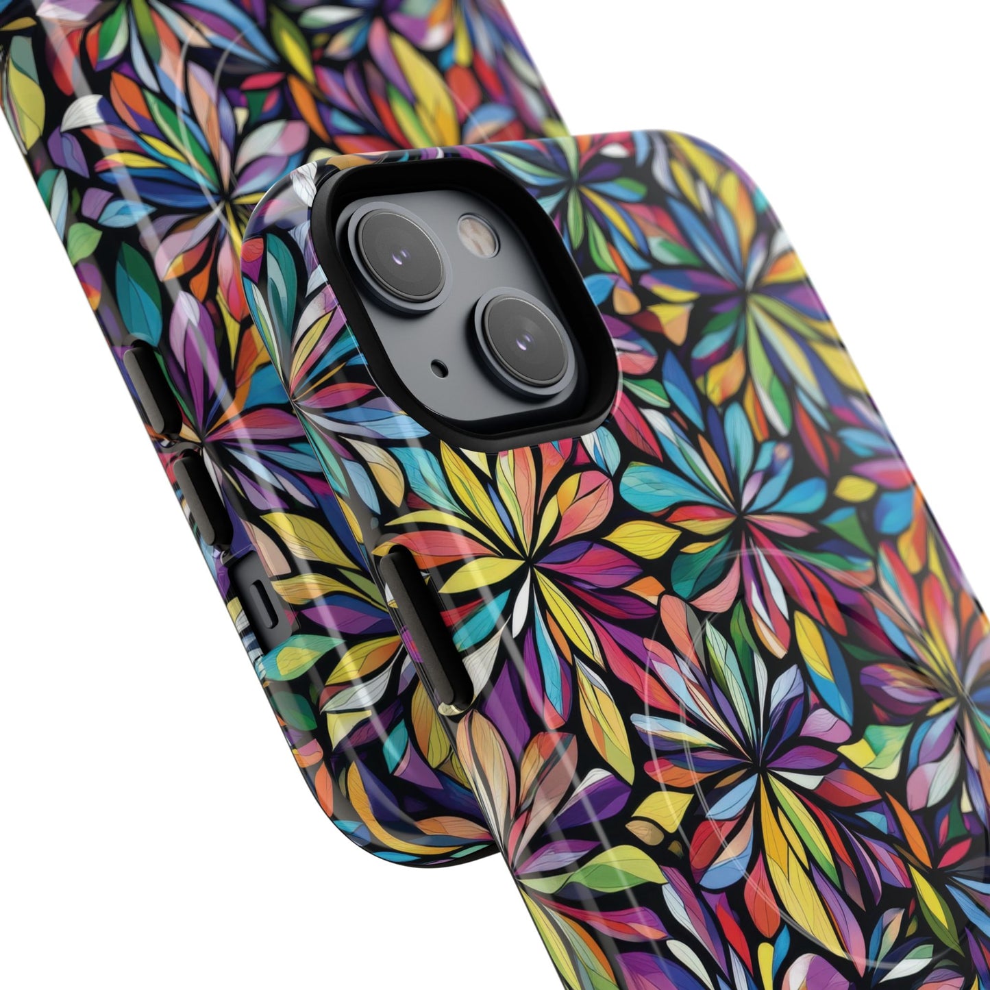 Prism Petal Burst Tough Magnetic iPhone Case, Colorful iPhone Case, Unique Gift for Flower Lovers, Stylish stained Glass Accessory