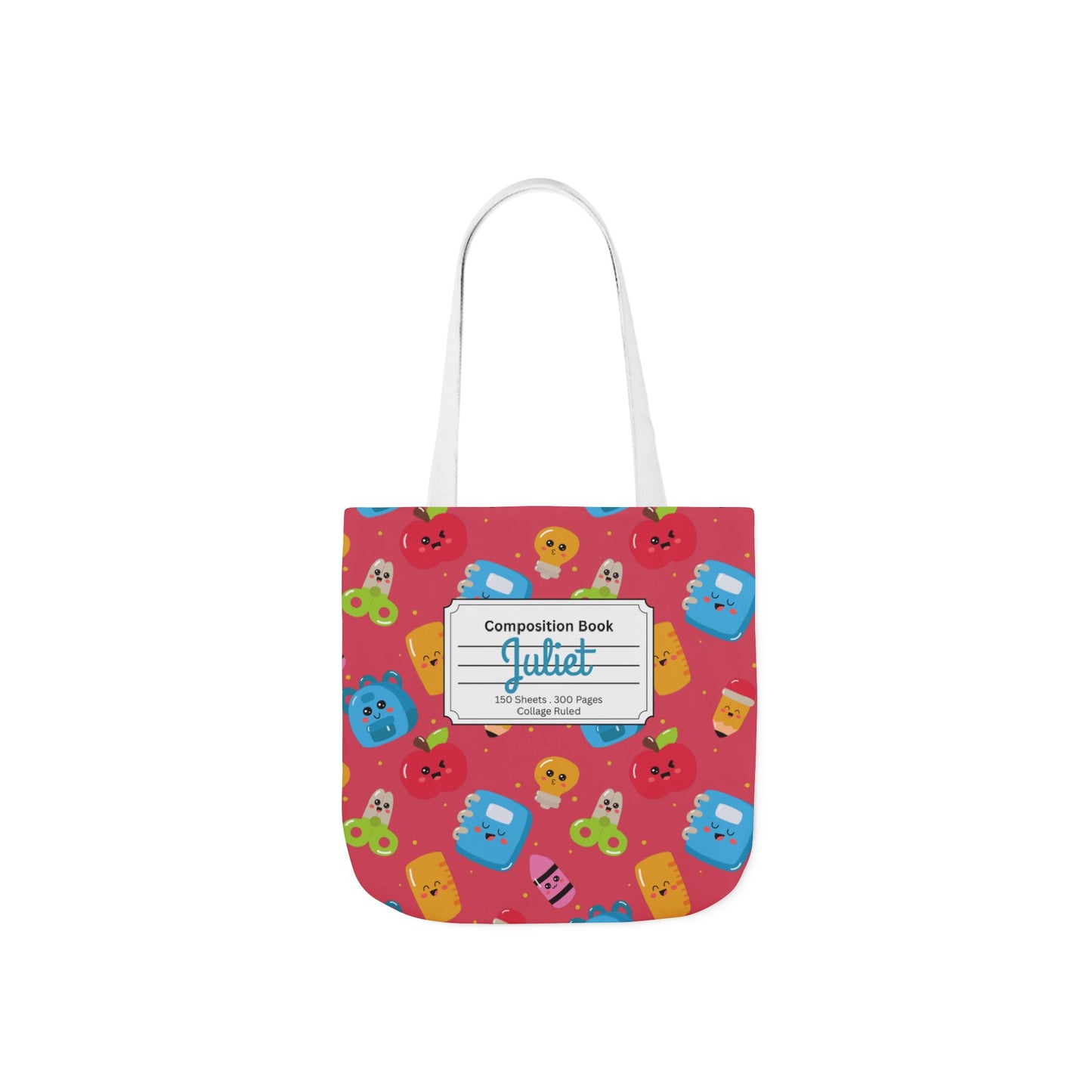 Personalized Kawaii Composition Book Inspired Canvas Tote Bag with Colorful Straps, Cute School Bag, Eco-Friendly Tote, Back to School Shopping Bag, Teacher Gift Idea