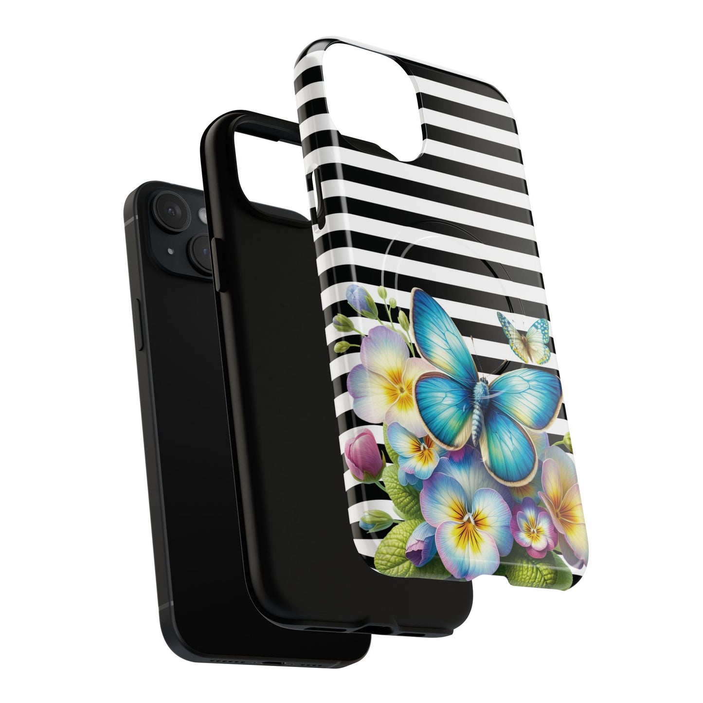 Pansy Parade Tough iPhone Magnetic Cases, Floral Tough Case, Striped iPhone Magnetic Cover, Phone Accessory, Gift for Nature Lovers