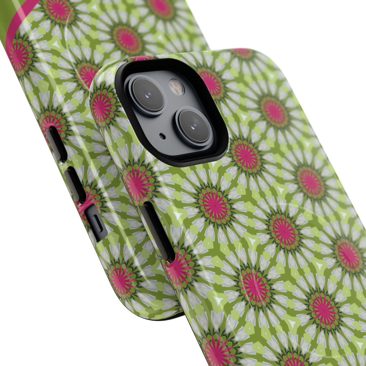 Personalized Meadow Mandala Bloom Vibrant Flower  — Green & Pink Geometric Daisy Design
