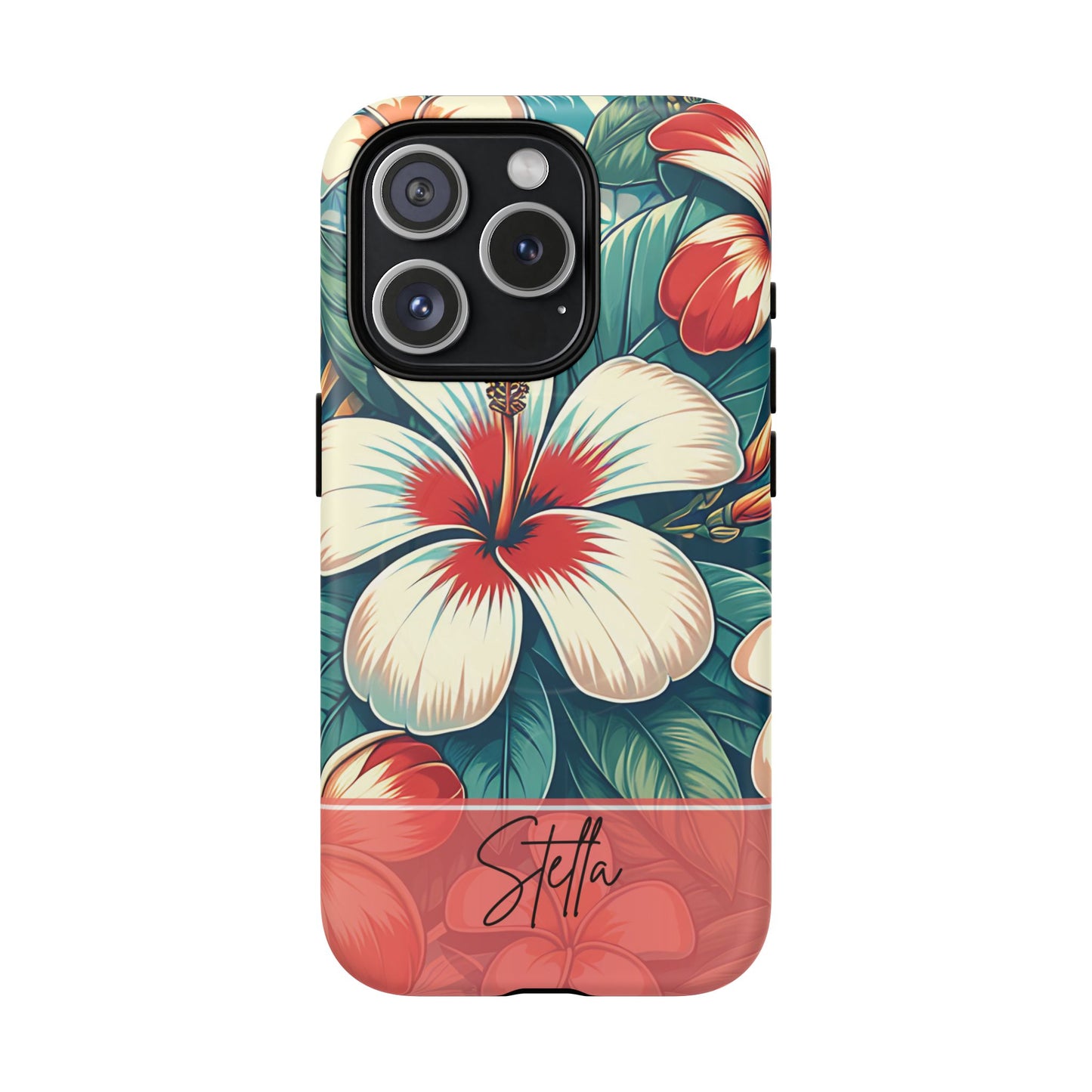 Tough Floral Phone Case, Tropical Hibiscus Design, Gift for Her, Summer Accessory, Customizable Phone Cover