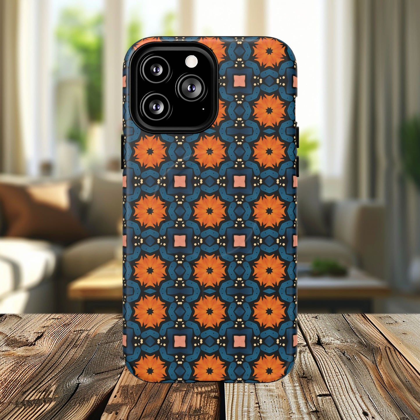 Saffron Tile Bloom Vibrant Floral Tough Magnetic iPhone Case, Durable iPhone Cover, Gift for Her, Floral Design, Unique iPhone Protection.
