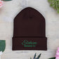Green Embroidered 'ELOHIM, GENESIS 1:1' Classic Cuffed Beanie - Cozy Winter Hat, Streetwear Accessory, Personalized Gifts, Religious Apparel, Unisex Beanie