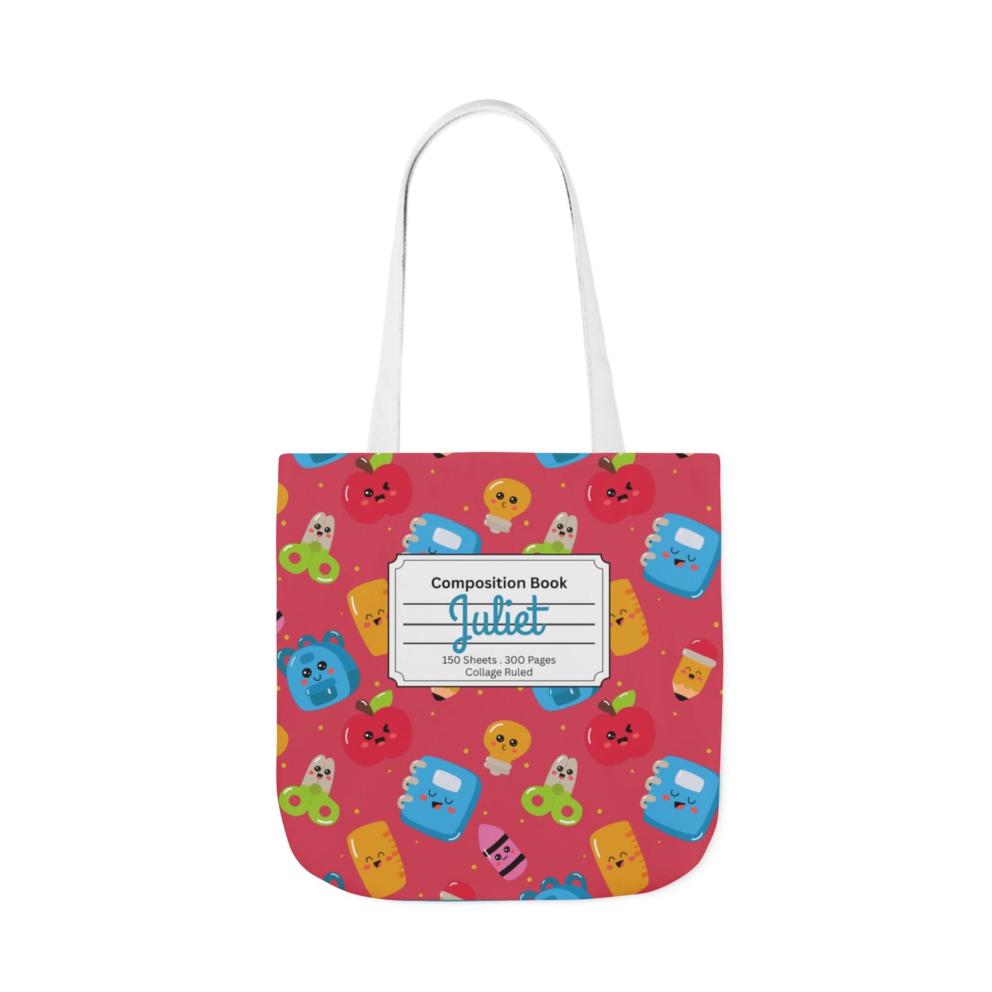 Personalized Kawaii Composition Book Inspired Canvas Tote Bag with Colorful Straps, Cute School Bag, Eco-Friendly Tote, Back to School Shopping Bag, Teacher Gift Idea