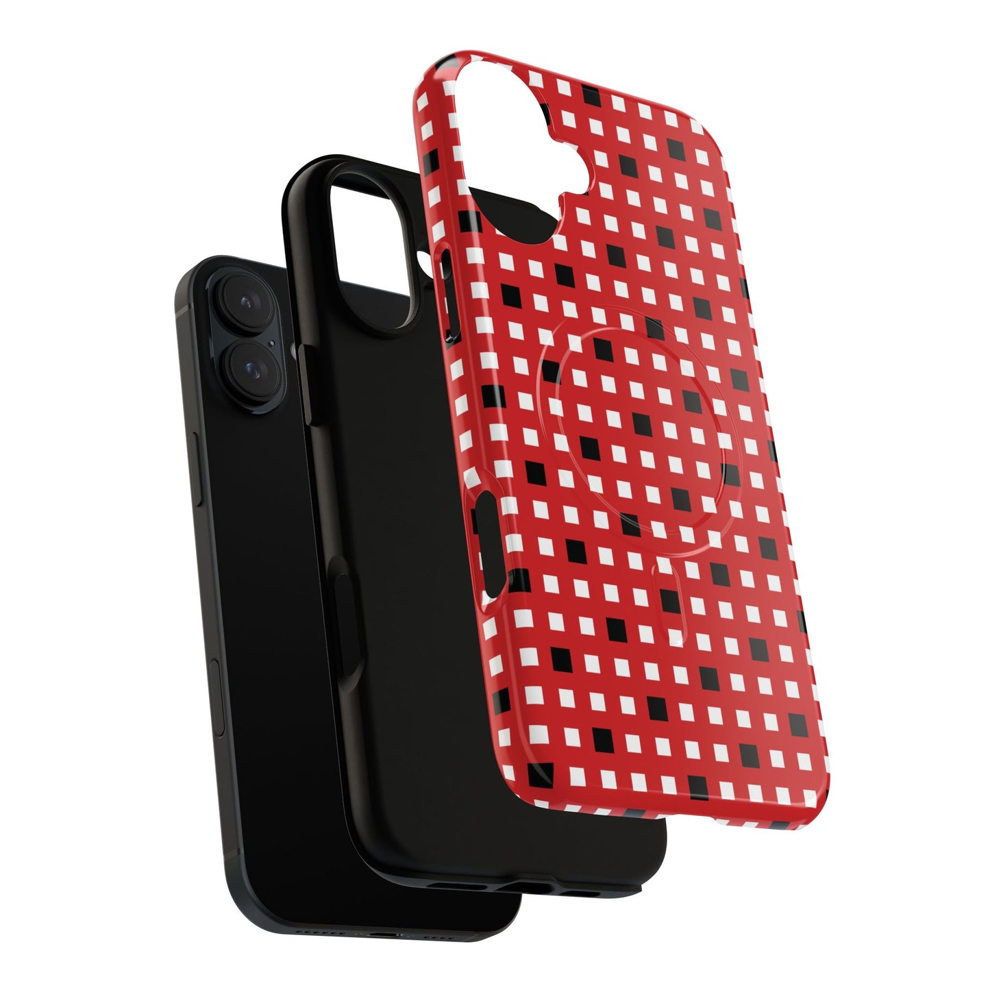 Crimson Gridlock Tough iPhone Magnetic Cases, Durable iPhone Accessories, Gift for Tech Lovers, Modern Design