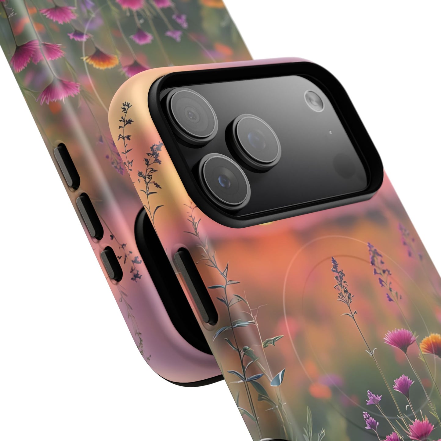 Floral Sunset Phone Case, Tough Magnetic Cases for iPhone, Nature Lover Gift, Durable Protection, Eco-Friendly Phone Accessory