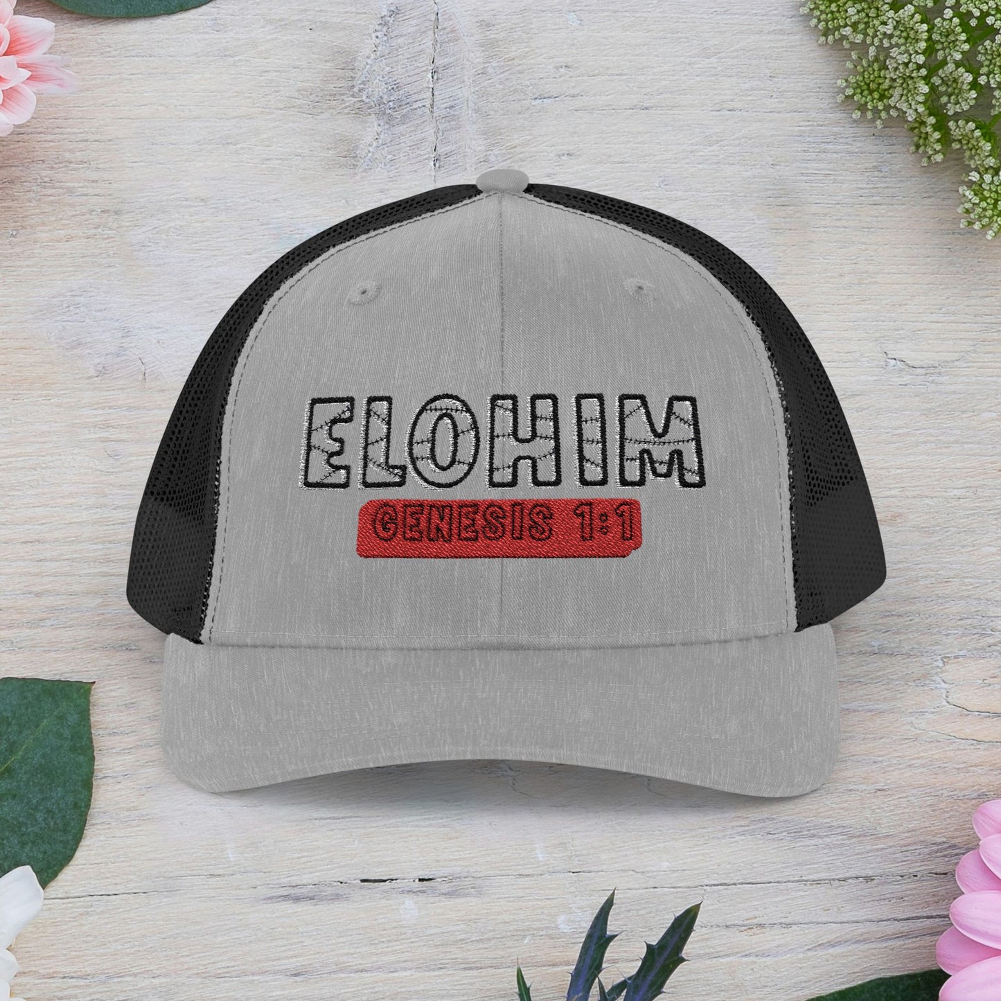 Embroidery Elohim Faith Snapback Trucker Cap - Religious Hat, Stylish Accessory, Gift for Believers, Casual Wear, Outdoor Events, Faith-Based, Name of GOD.