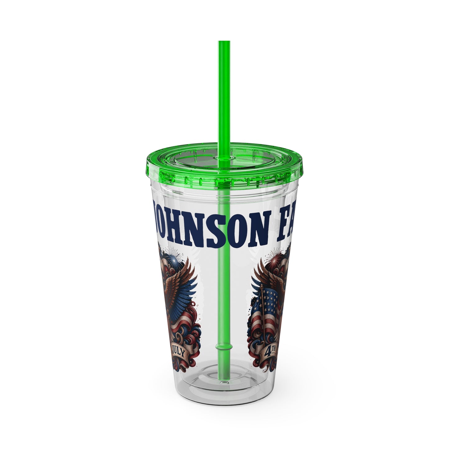 Patriotic Eagle 16oz Tumbler with Straw — "Happy 4th of July" USA Design