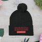 Red Pom-Pom Knit Cap with 'ELOHIM, GENESIS 1:1'  Embroidery Beanie - Stylish Winter Accessory for All Ages, Perfect Gift for Birthdays, Holidays, and Outdoor Activities