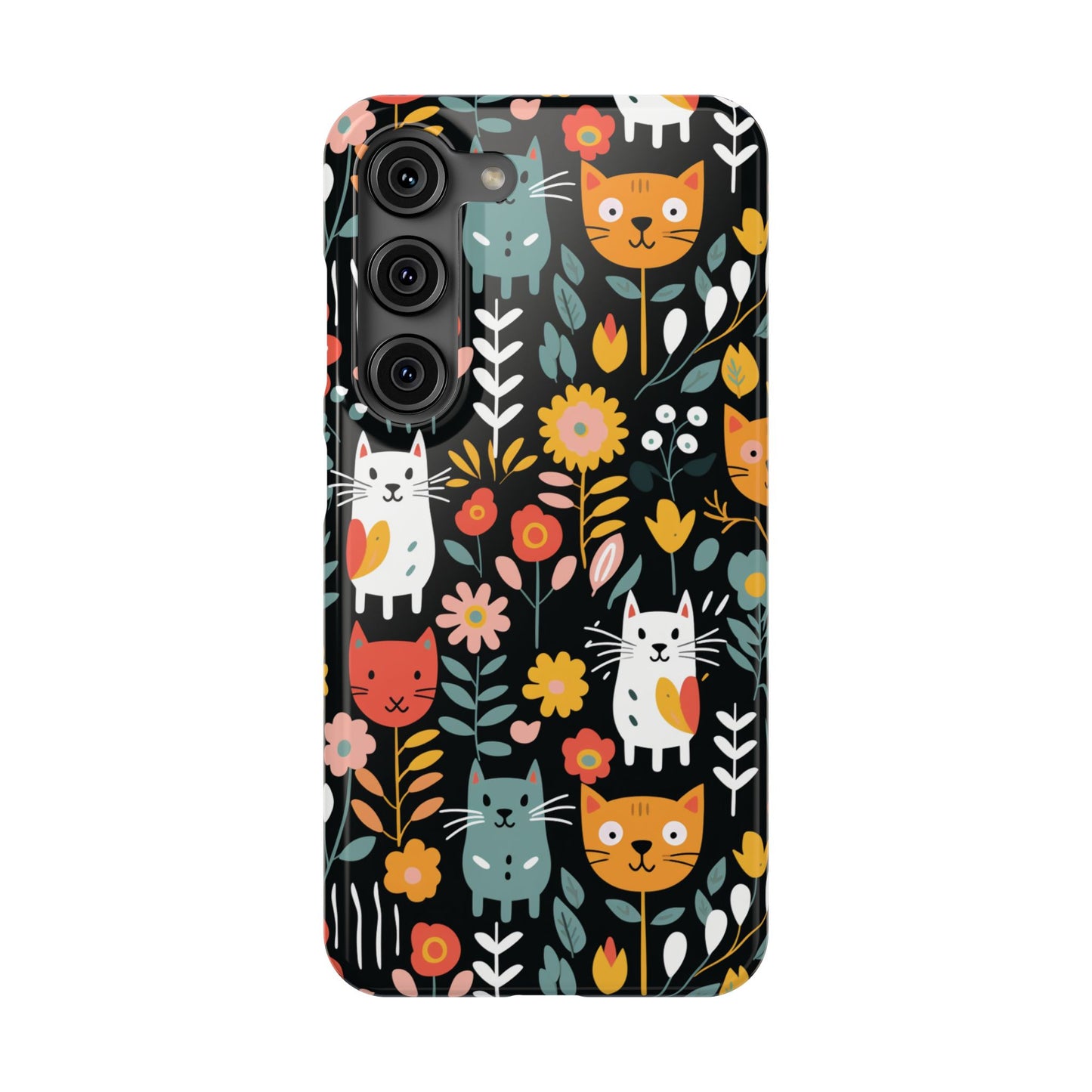 Whimsical Feline Garden Slim Cases for iPhone and Samsung Phones